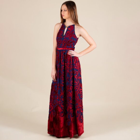 NWT Free People Dress SIZE 2 Blue Red Burnt Velvet Bohemian Boho Maxi Festival - Picture 4 of 10